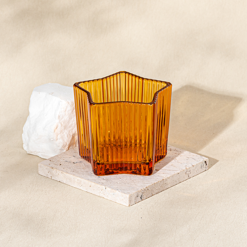 Elegant Stripe Design Transparent Amber Glass Candle Jar for Wholesaling