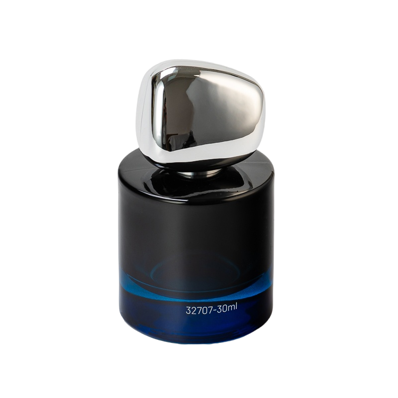 Frasco de perfume de 30ml de vidro com logotipo personalizado azul escuro de alta qualidade com tampa exclusiva