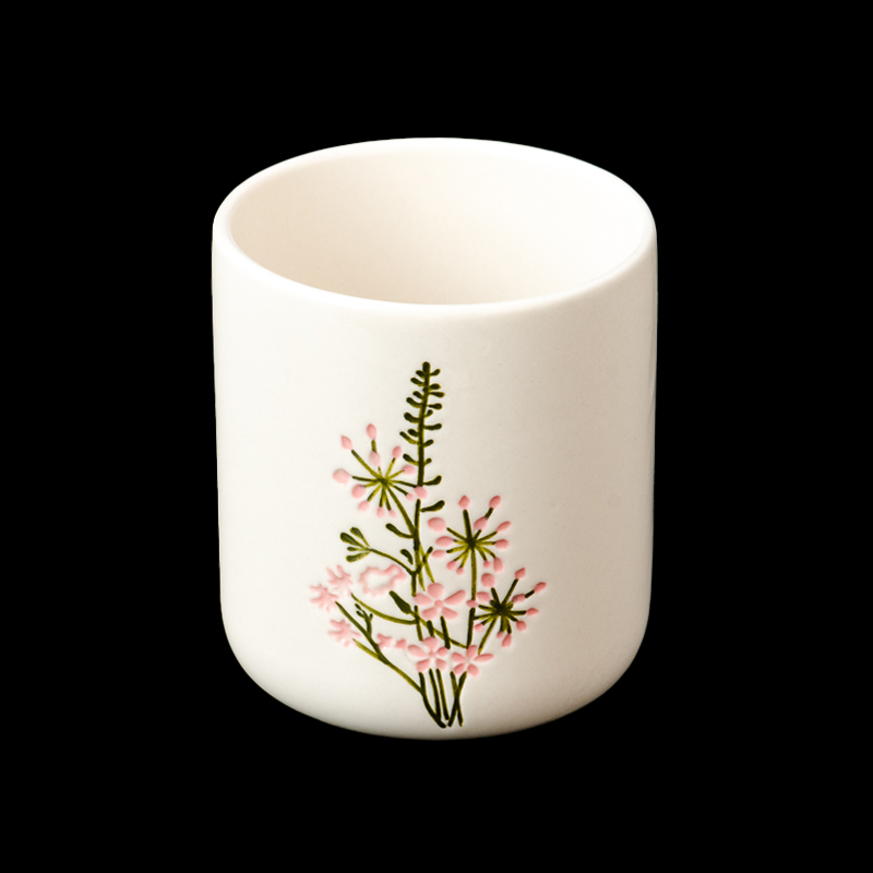 Fabricação cerâmica vitrificada branca cremosa do frasco da vela 14oz do teste padrão elegante