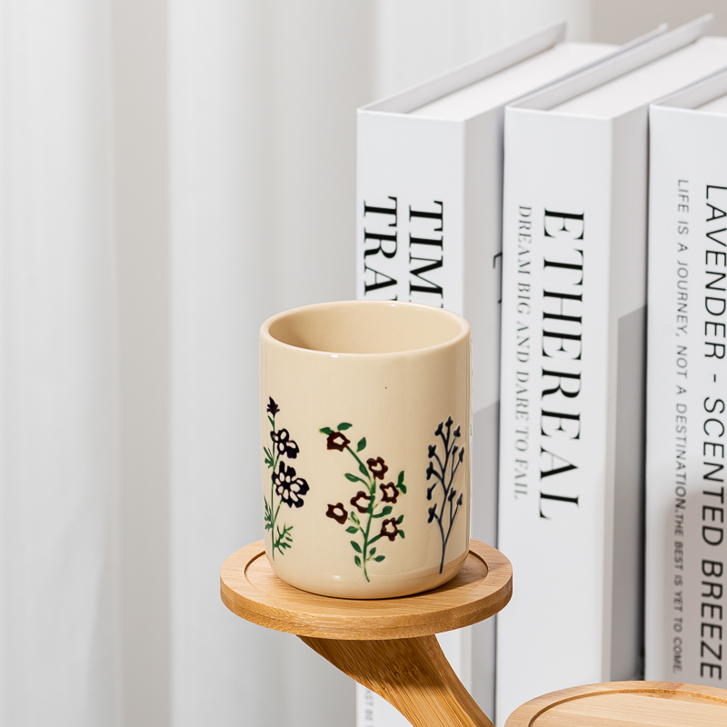 Tarro de vela vacío de cerámica con estampado de flores de nuevo diseño