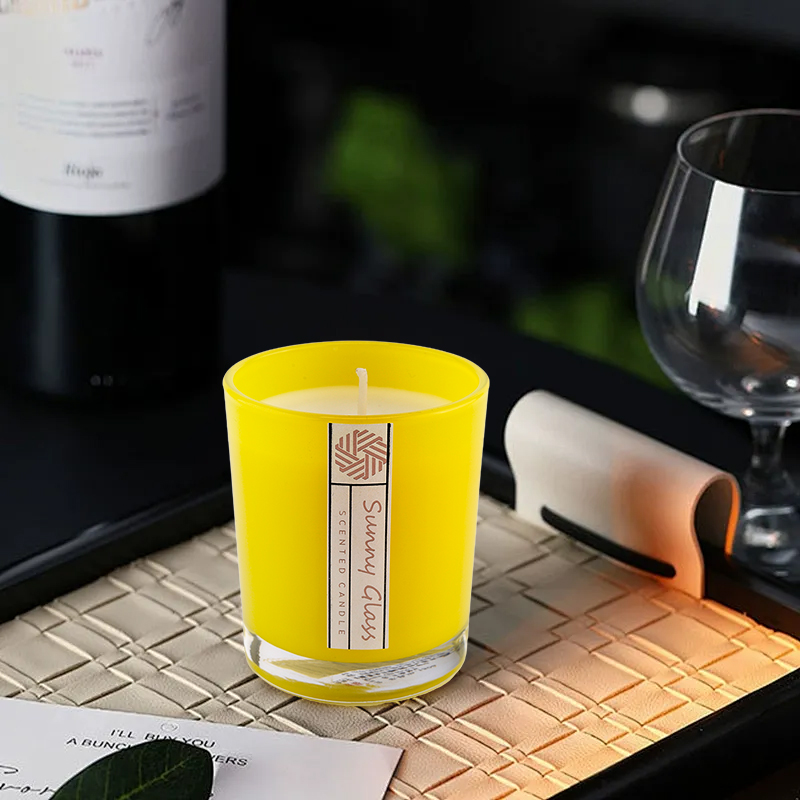 Castiçal de vidro amarelo âmbar personalizado para velas de aromaterapia