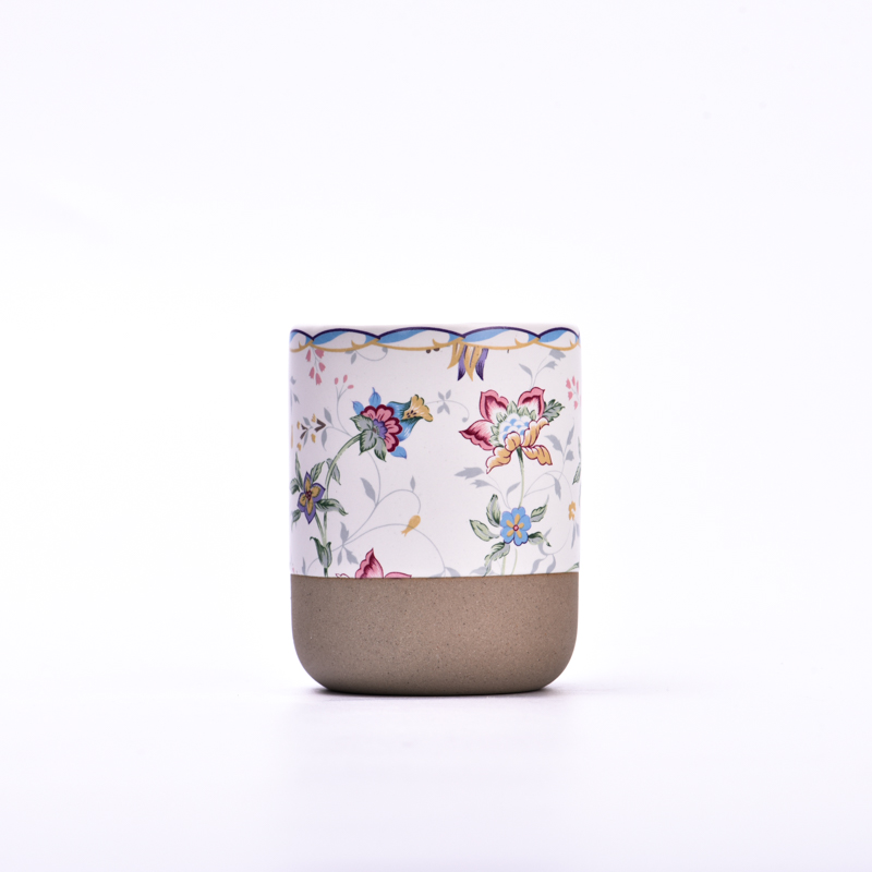 Fancy Decal Pattern 4oz Ceramic Cup Aromatherapy Candle Vessel