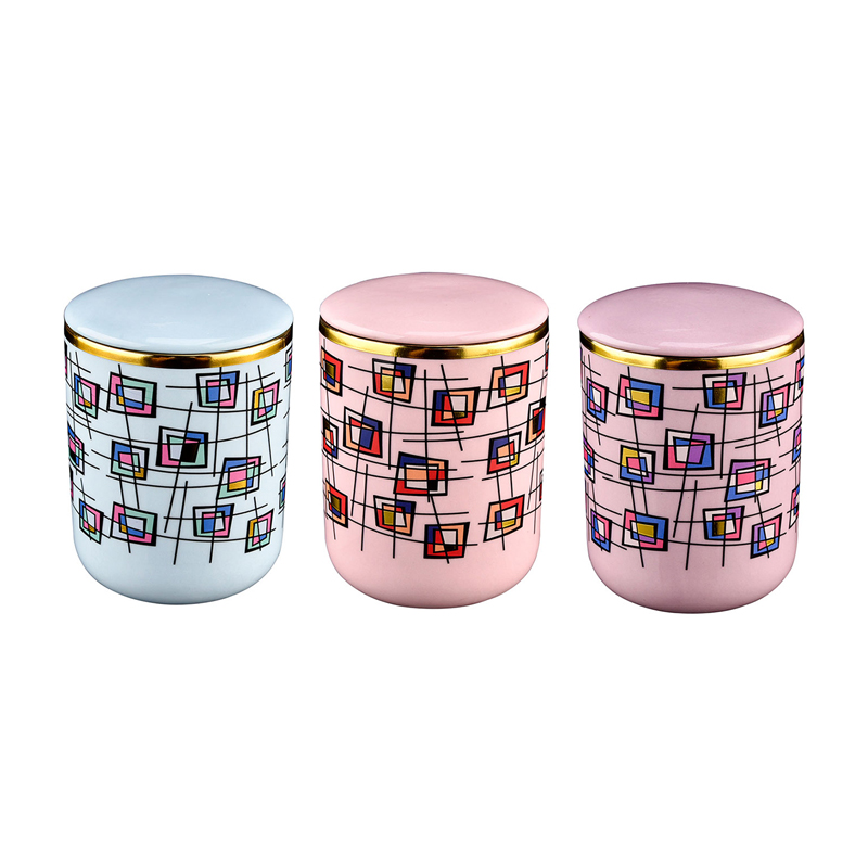 New Design Geometric Dream Gilded Ceramic Candle Jar with Lid