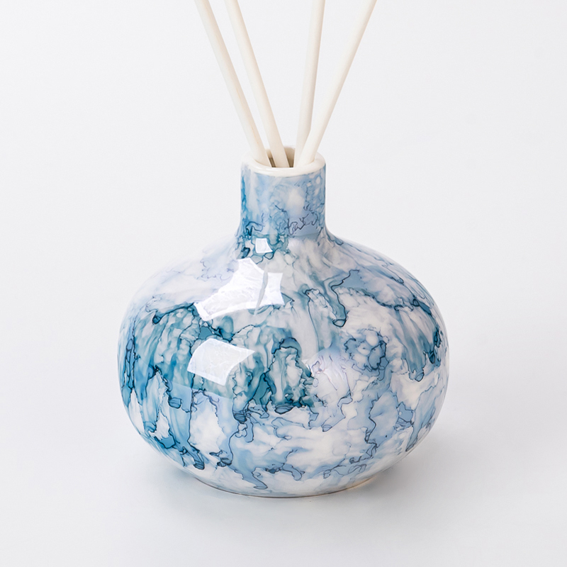 Luxury Blue Marbling Round Ceramic Bottle Reed Diffuser Bottle Supplying