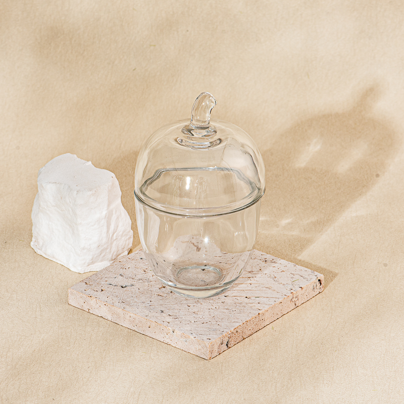 Creative Style Home Decor Transparent Glass Jar Acorn Candle Vessel with Lid