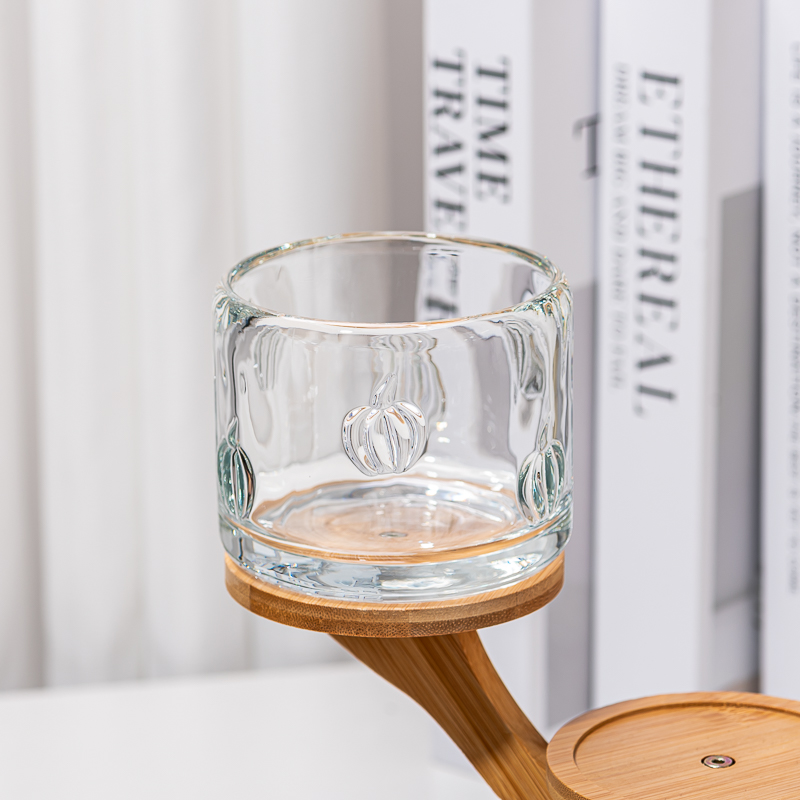 Home Decoration Emboss Pattern Glass Vessel 335ml Empty Candle Jar