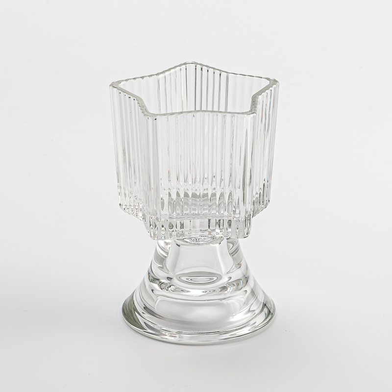 Luxury Stripe Glassware Custom Color Candle Vessel Soy Candle Holder with Base