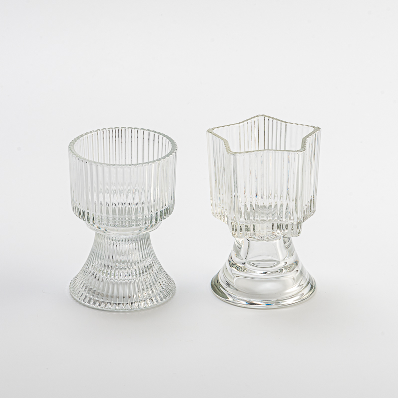 Luxury Stripe Glassware Custom Color Candle Vessel Soy Candle Holder with Base