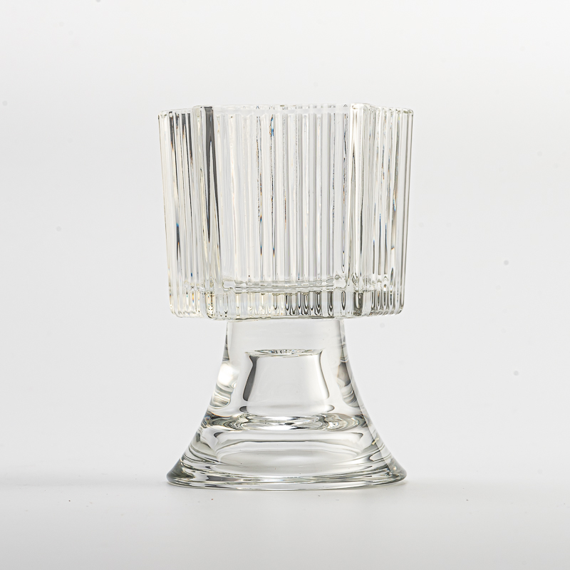 Luxury Stripe Glassware Custom Color Candle Vessel Soy Candle Holder with Base