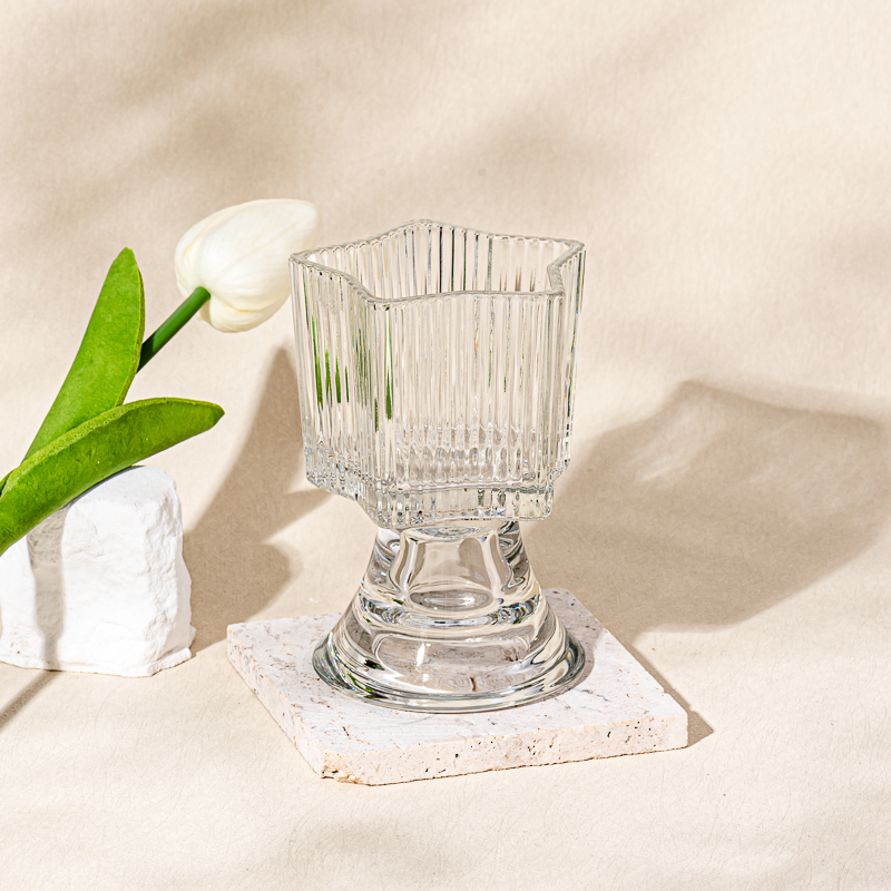 Luxury Stripe Glassware Custom Color Candle Vessel Soy Candle Holder with Base