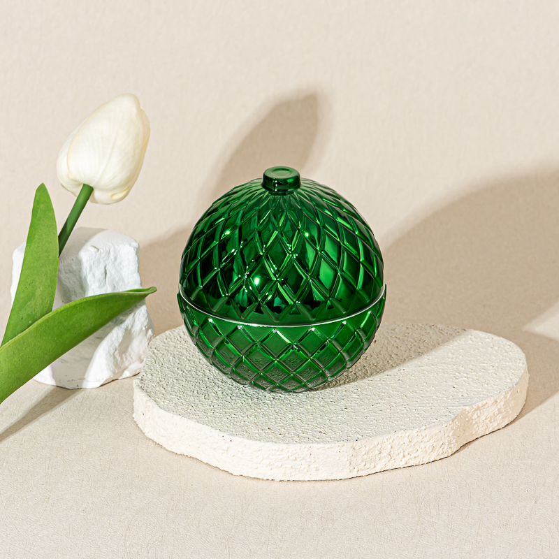 Exquise Green Electroplated Sphere Glass Candle Jar for Home Decor