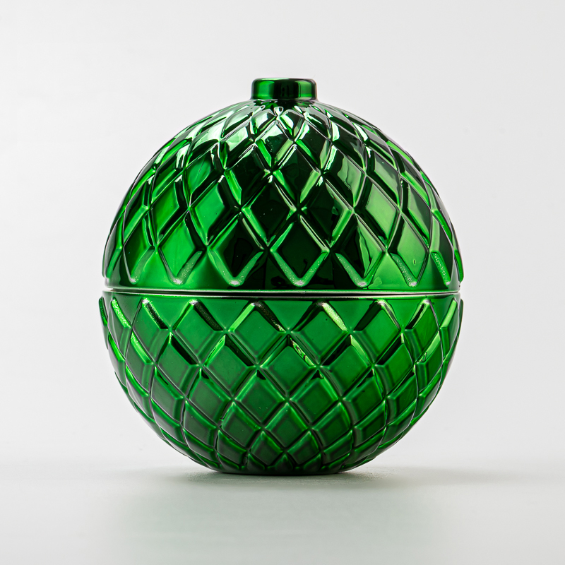 Exquise Green Electroplated Sphere Glass Candle Jar for Home Decor