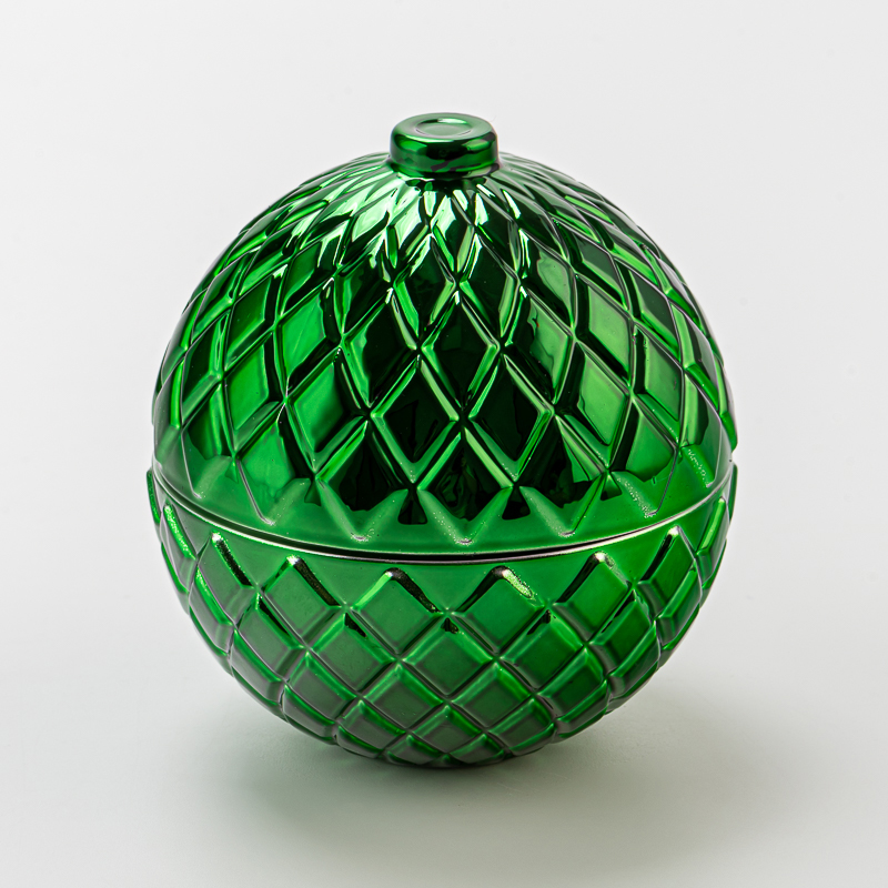 Exquise Green Electroplated Sphere Glass Candle Jar for Home Decor