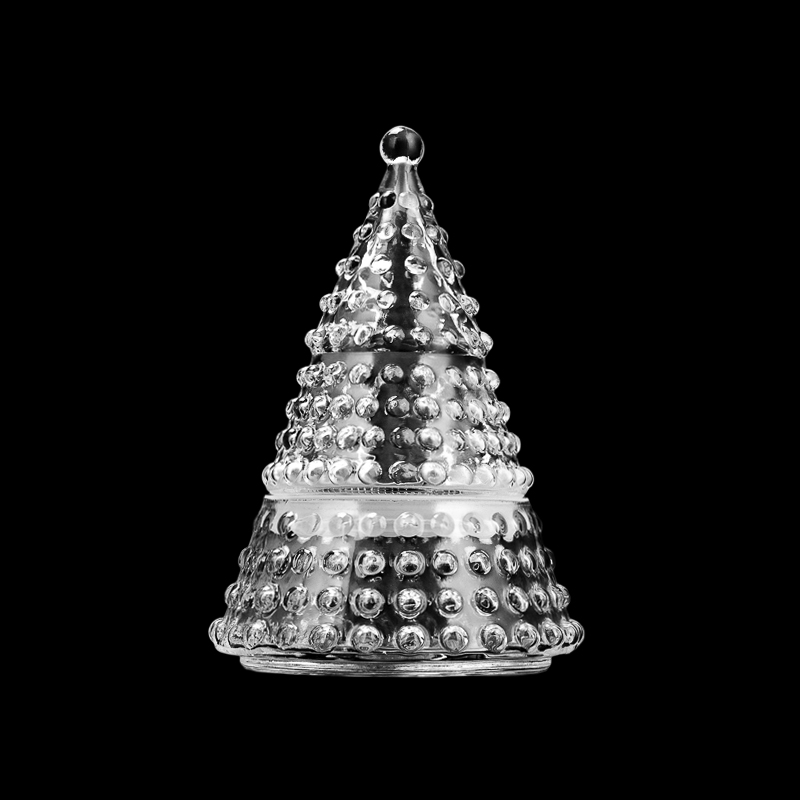 Fournisseur 340 ml de luxe nouvellement en forme d'arbre de Noël pot de bougie en verre et couvercles en verre assortis et silicone dans