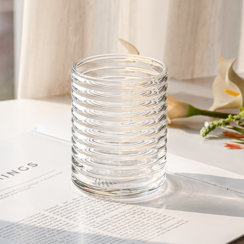 现代罗纹透明 320 毫升玻璃蜡烛罐适用于香薰蜡烛家居装饰批发