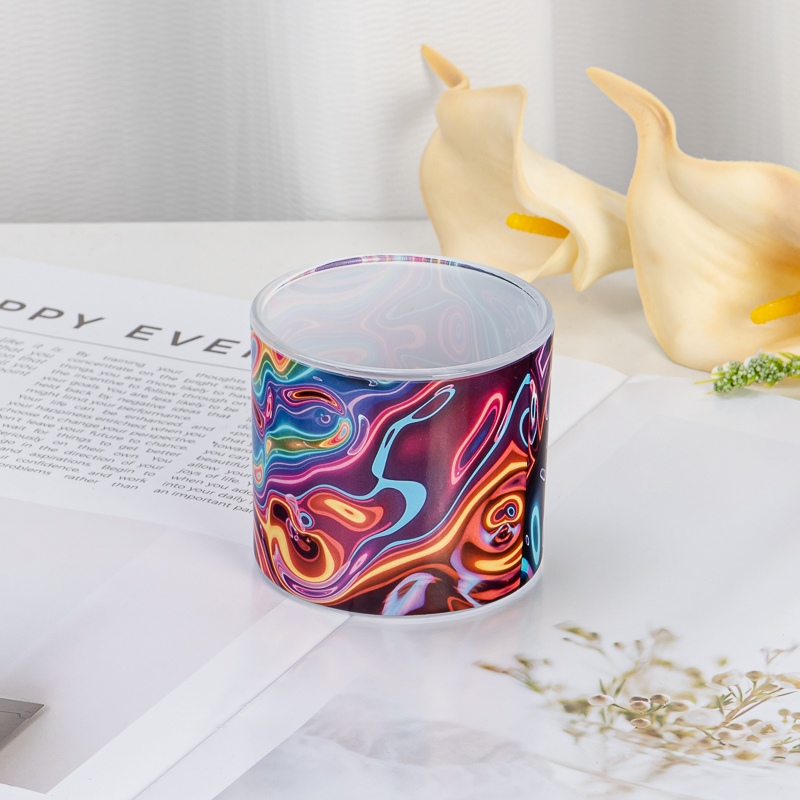 Creative Pattern Decal 165ml Glass Candle Vessel with Custom Logo Luxury Home Fragrance Container for Wedding Decorations