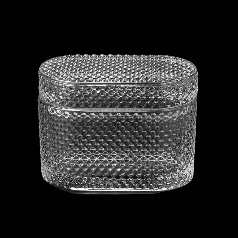 Supplier Newly 450ml Diamond Effect Oval Shape Glass Candle Jar With Matched Glass Lids - COPY - dcsal8