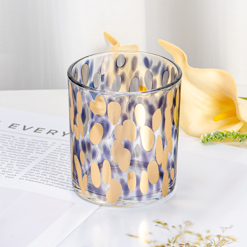 Tarro de cera de vidrio cilíndrico con calcomanía de patrón creativo para velas aromáticas vertidas, exhibición de decoración del hogar