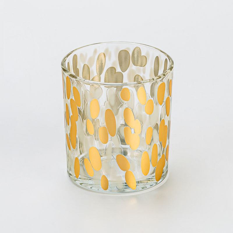 Luxury Surface Finish Glass Candle Jar with Golden Dotted Pattern for Soy Wax Candle Pouring Elegant Home Decor