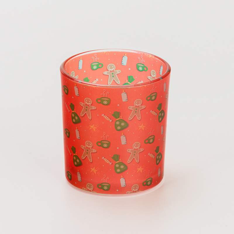 Tarro de vela de vidrio de alta calidad, color personalizado, patrón rojo elegante, reciclable para cera de soja y decoración del hogar