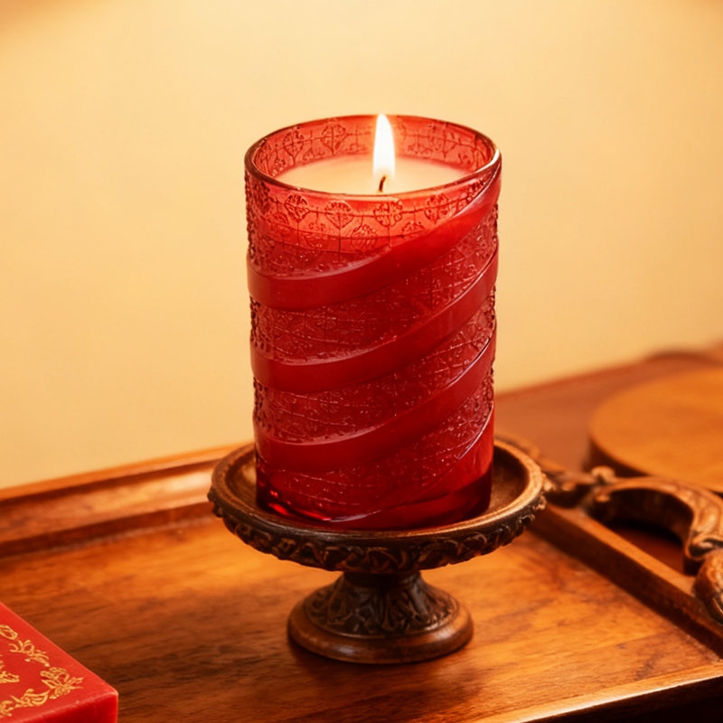 Custom Red Textured Glass Candle Containers Decorative Candle Jar Manufacturer