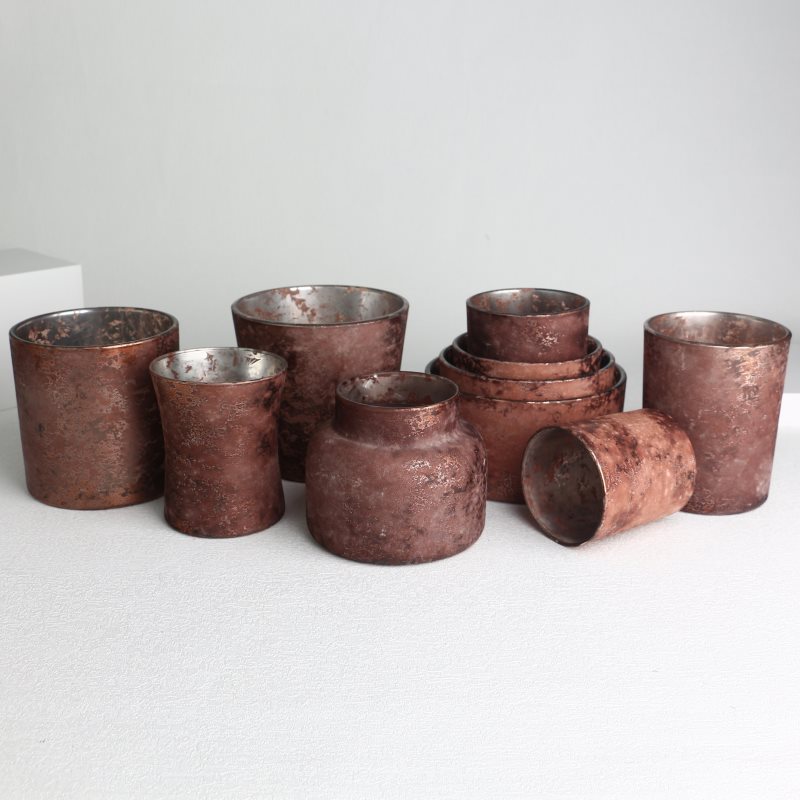 Distressed Retro Rust Red Empty candle jars Set