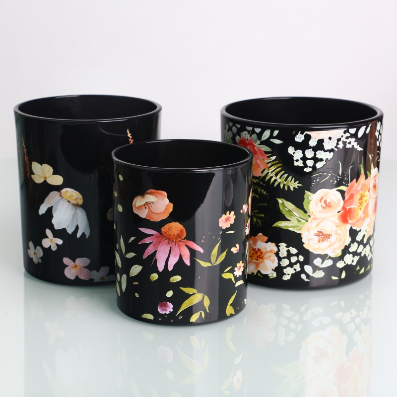 Подгонянные сосуды для свечей черного цвета из стекла 8 унций 12 унций 15 унций с крышкой