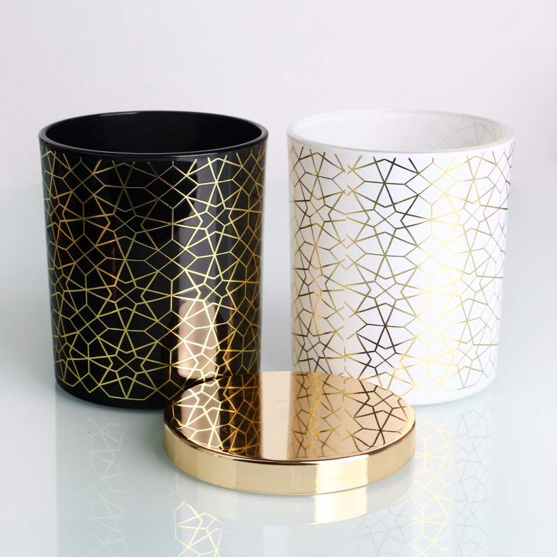 أبيض وأسود نسيج محطم جرة شمعة زجاجية فارغة