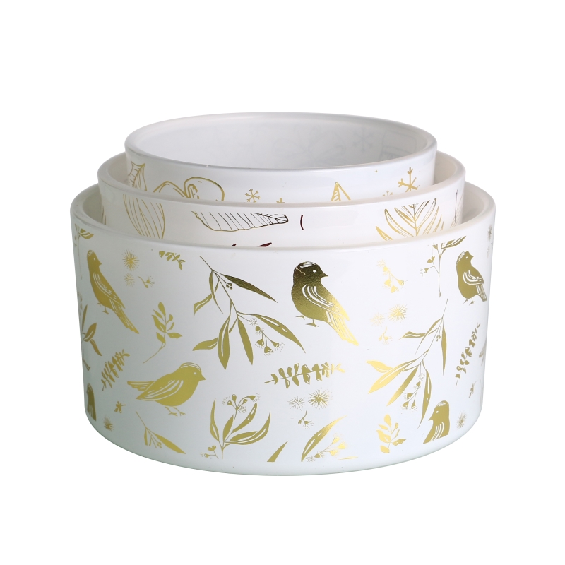 وعاء شموع زجاجي فارغ سعة 30 أونصة 3 فتيل أبيض غير شفاف مع غطاء خشبي