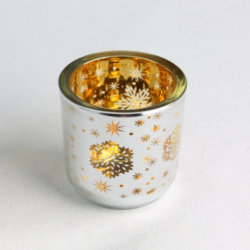 electroplated laser hollow snowflake pattern glass candle jar scented candles