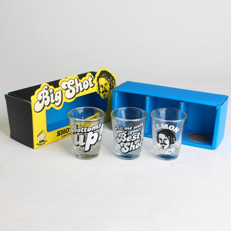 Verres à liqueur évasés avec logo personnalisé de 2 oz, boîte-cadeau de dessin animé imprimé en couleur personnalisée