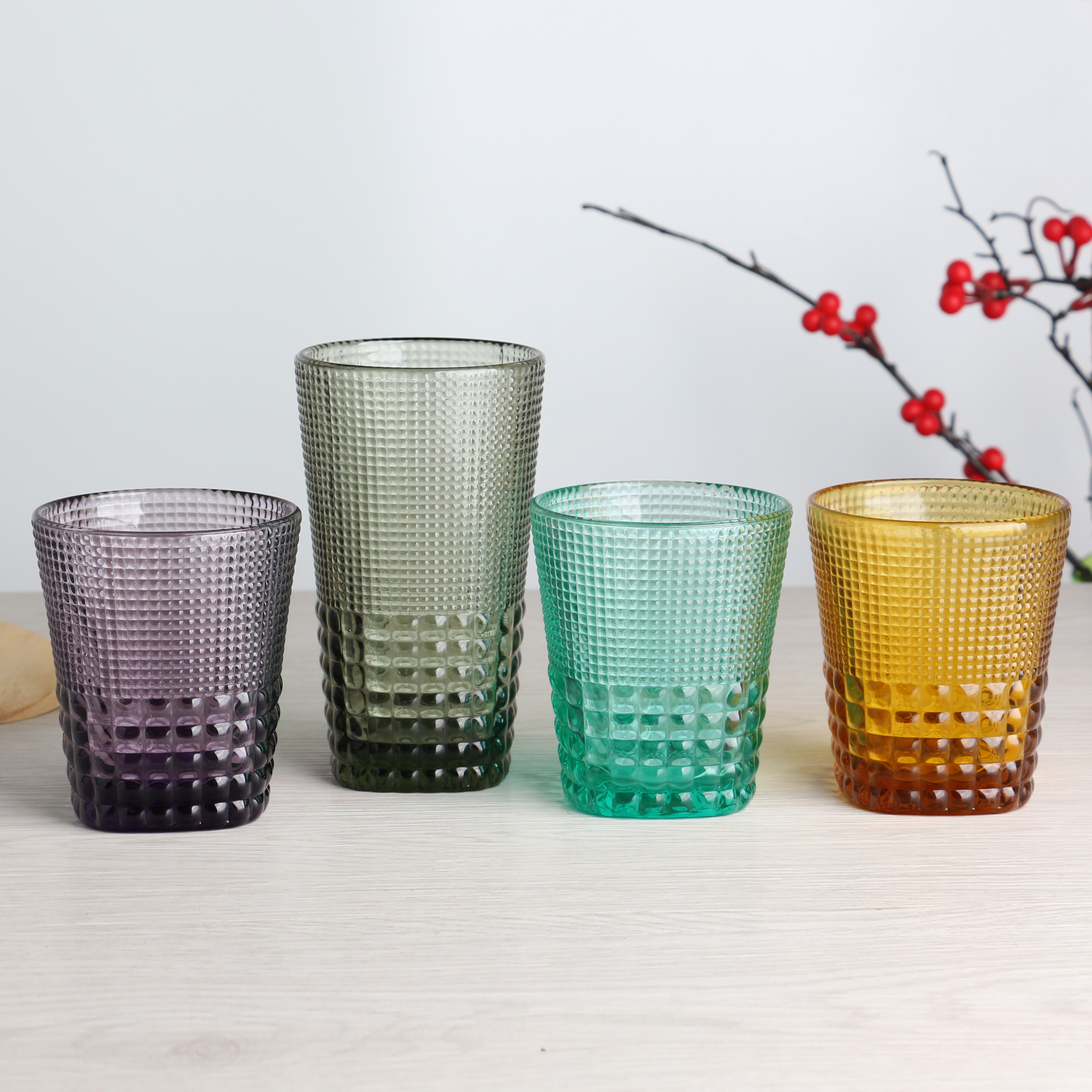 자주색 갈색 녹색 회색 물 하이볼 유리 컵 칵테일 유리 텀블러 세트