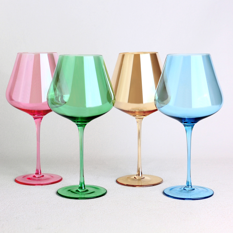 4 색 리드 프리 크리스탈 부르고뉴 와인 잔 세트. 선물 상자 패키지