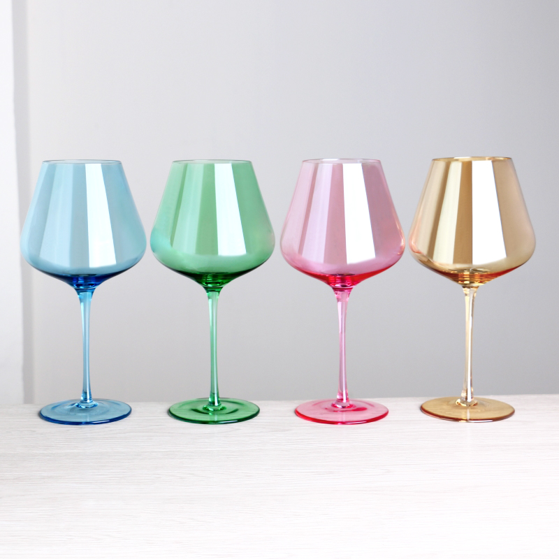 4 색 리드 프리 크리스탈 부르고뉴 와인 잔 세트. 선물 상자 패키지