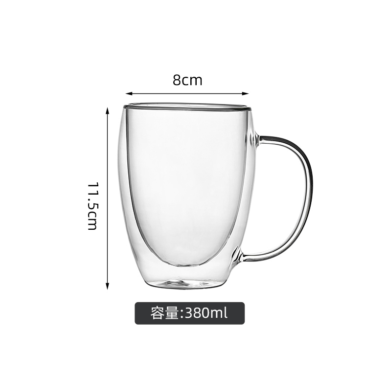 Tasse double couche résistante à la chaleur de 380 ml 12,5 oz avec poignée. Usine source. Prêt à expédier