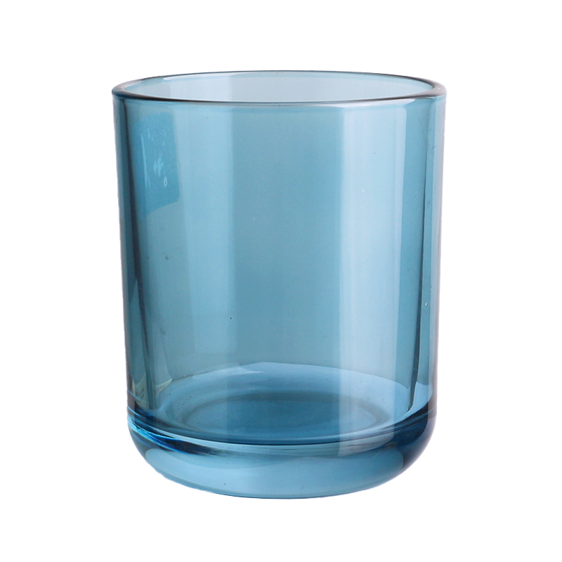Recipiente de vela de vidro azul transparente com fundo arredondado de 8 onças e 315 ml