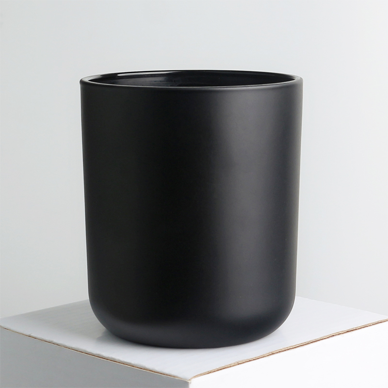 8oz 315ml ondoorzichtige zwarte matte glazen kaarsenpot met afgeronde bodem, kleverig etiket en houten deksel