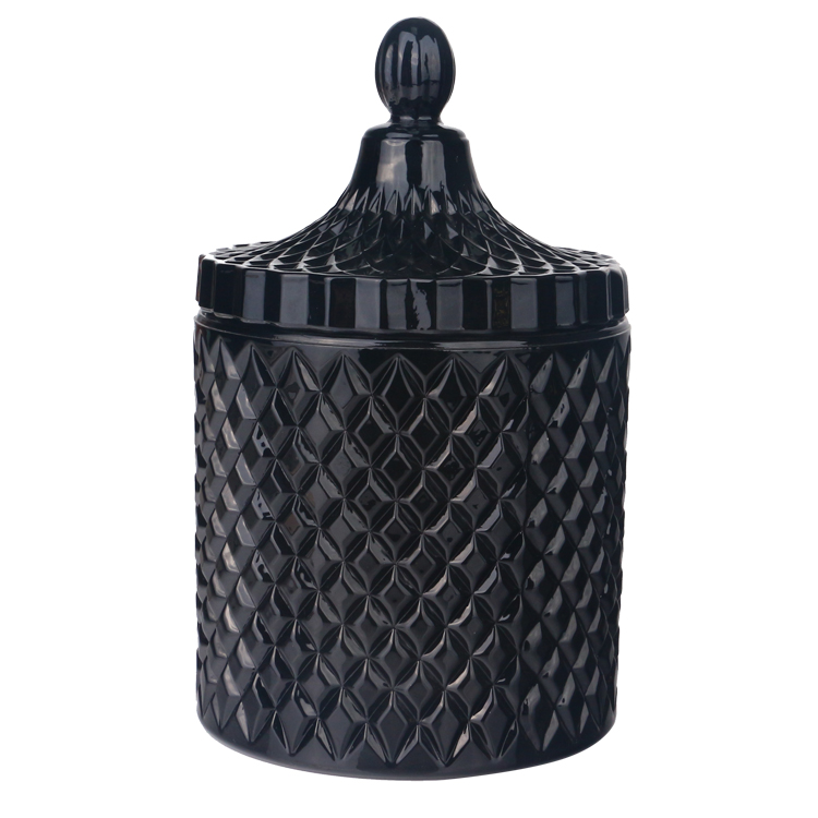 3oz 8oz 16oz جرة شمعة زجاجية سوداء لامعة مع غطاء مع غطاء