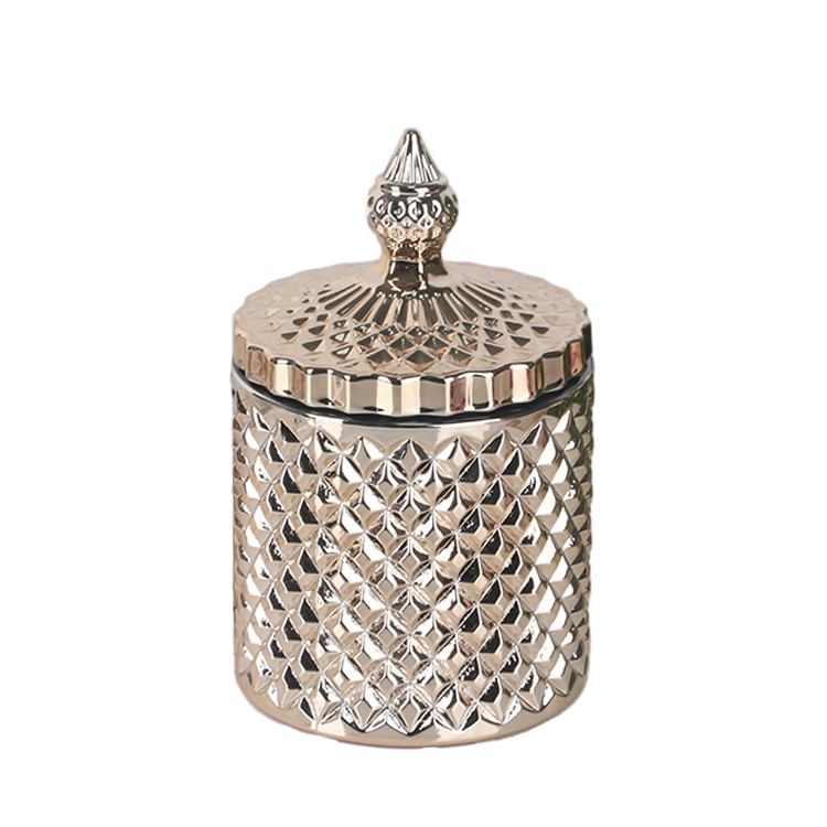 3 أوقية 8 أوقية 16 أوقية حامل شموع زجاجي مطلي بالذهب مع غطاء