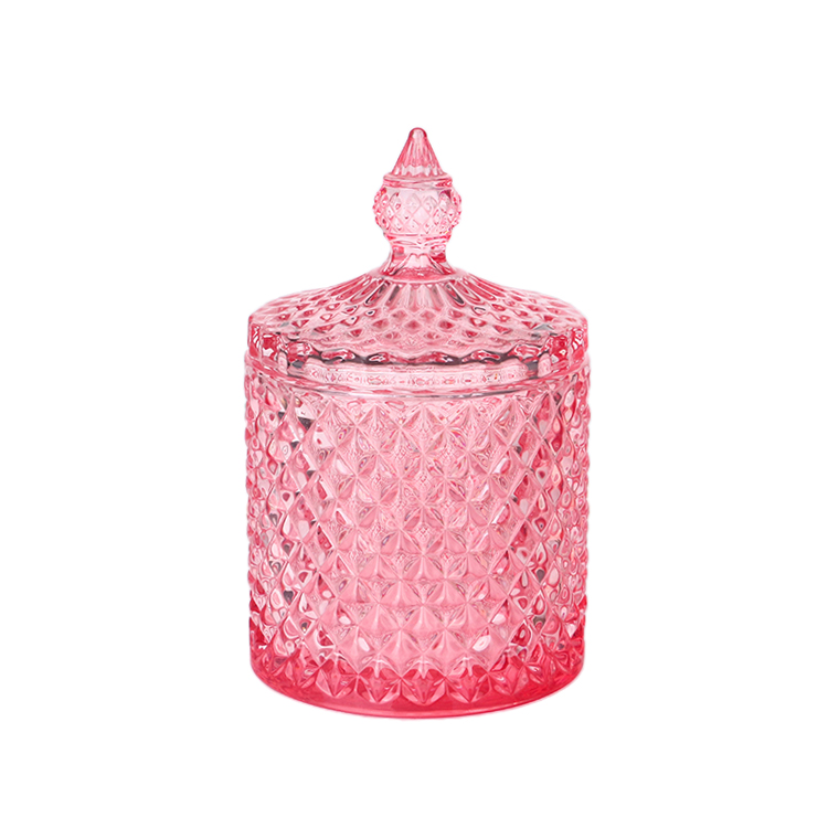 3oz 8oz 16oz colored transparent pink geo cut glass candle jar with lid