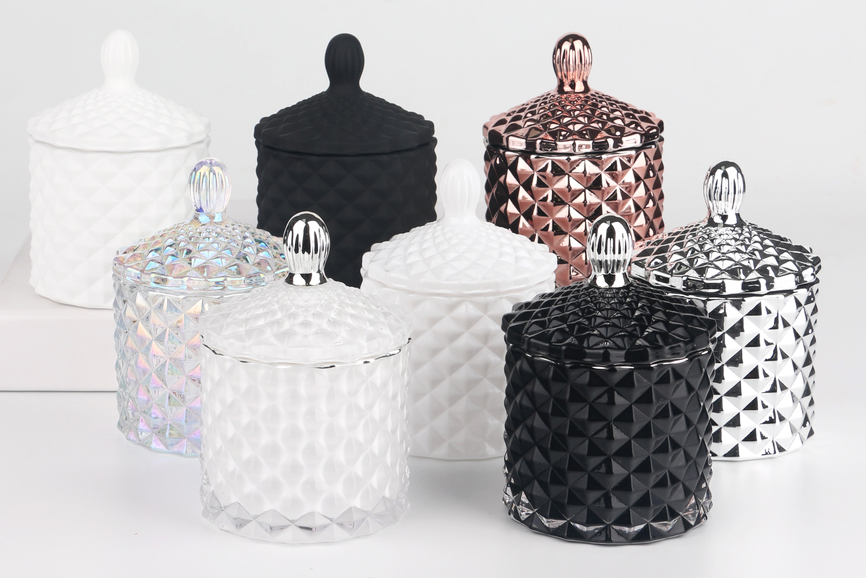 small size geo cut glass candle jar banner