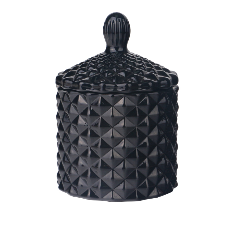 3oz 115ml colored opaque black glossy geo cut small size glass candle jar with lid