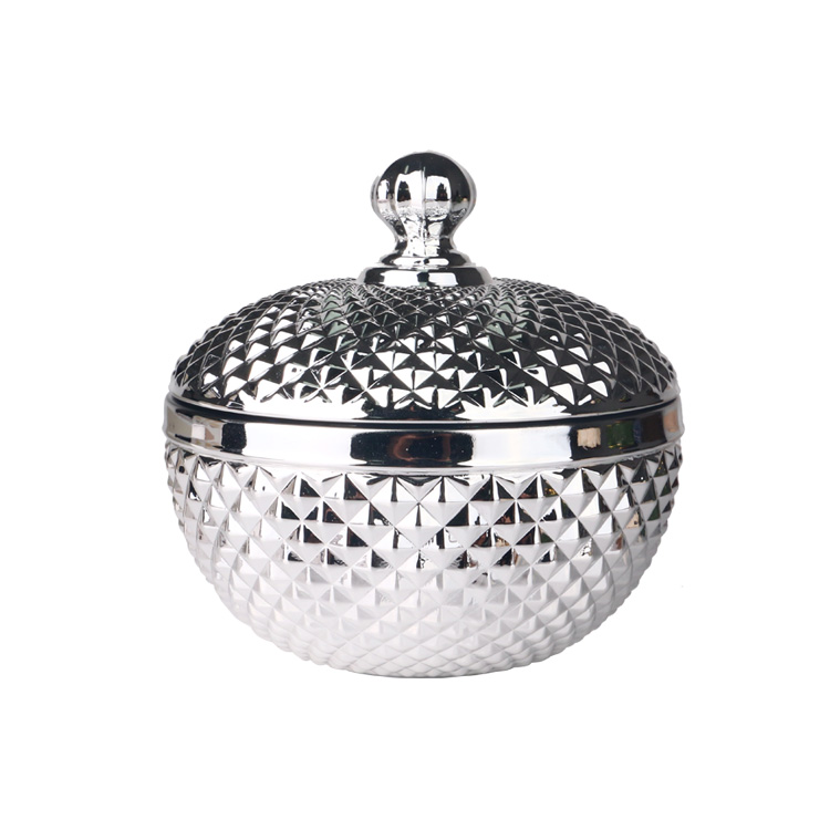 4oz 10oz electroplated silver mirror geo cut diamond faceted glass candle jar with lid
