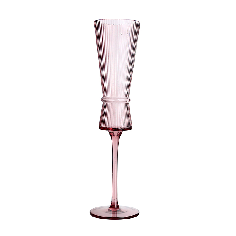 Lead free crystal 200ml 7oz ribbed colored pink vintage goblets champagne glass flutes