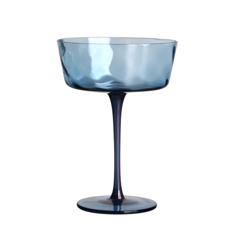 Bleifreies Kristall-Ripple-Cocktail-Coupé-Glas, 300 ml, 10 Unzen, blau getönt