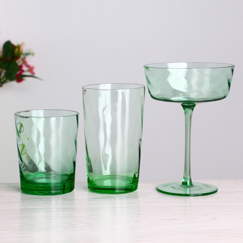16oz tinted transparent green wave glass tumbler