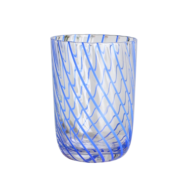 Lead free crystal 400ml 14oz striped blue glass tumbler cup
