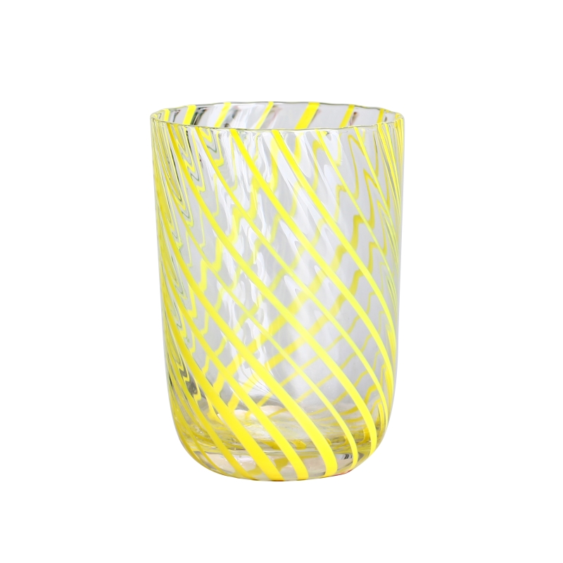Lead free crystal 400ml 14oz striped yellow glass tumbler cup