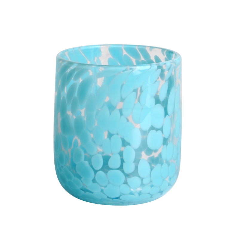 Handgefertigtes 300 ml 8oz blaues Konfetti-Kerzenglas mit rundem Boden