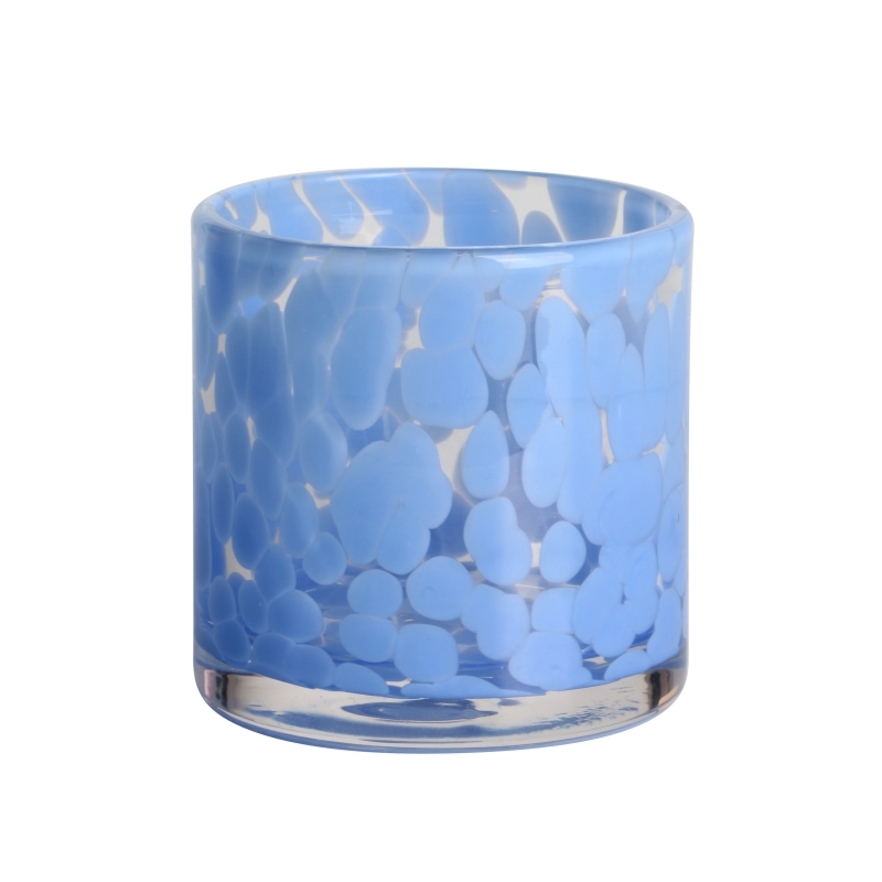 جرة شموع زجاجية زرقاء اللون مصنوعة يدويًا سعة 200 مل وسعة 6 أوقية